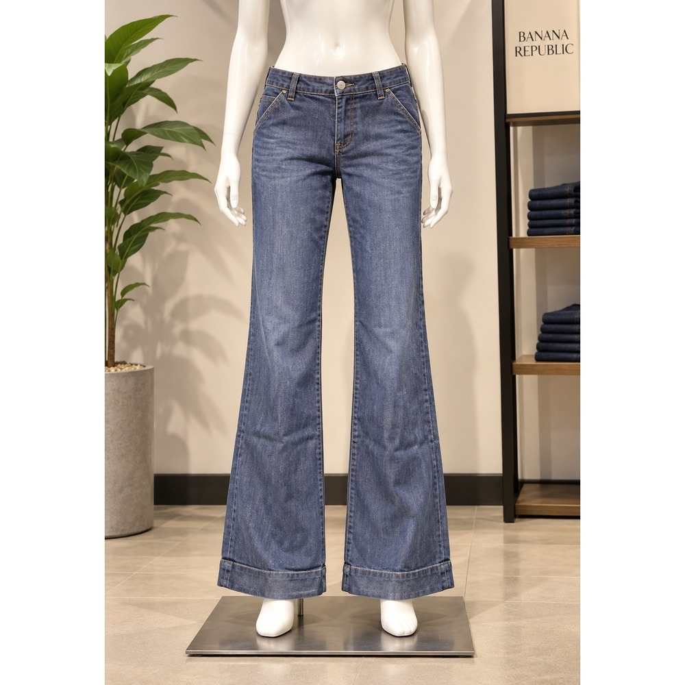 Banana Republic Urban Wide Leg Jeans Womens 10 Blue Cuffed Premium Denim